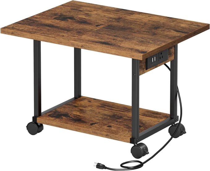 Printertafel - Bureau organizer - Thuiskantoor - Geïntegreerd oplaadstation - 18 "L x 14" B x 117 "H - Rustiek bruin