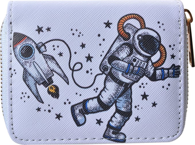 Clayre & Eef Portemonnee 11x9 cm Wit Grijs Kunststof Astronaut