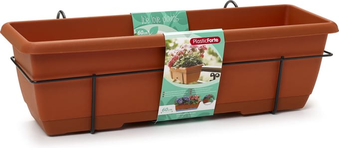 PlasticForte Balkonbak - terracotta bruin - 60 cm - plantenbak met hanger - bloembak