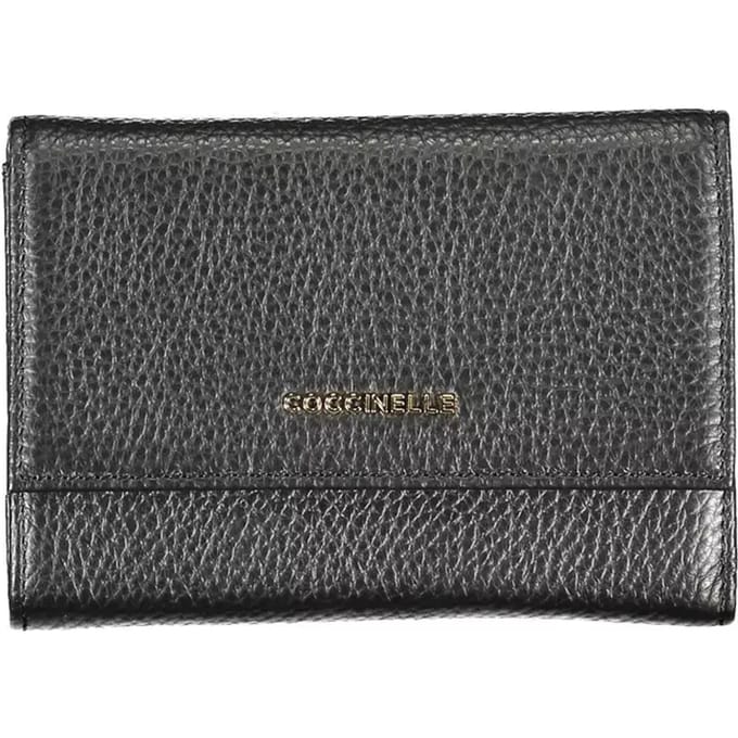 COCCINELLE Leren Portemonnee Metallic Soft Wallet Grainy Leather Noir Zwart