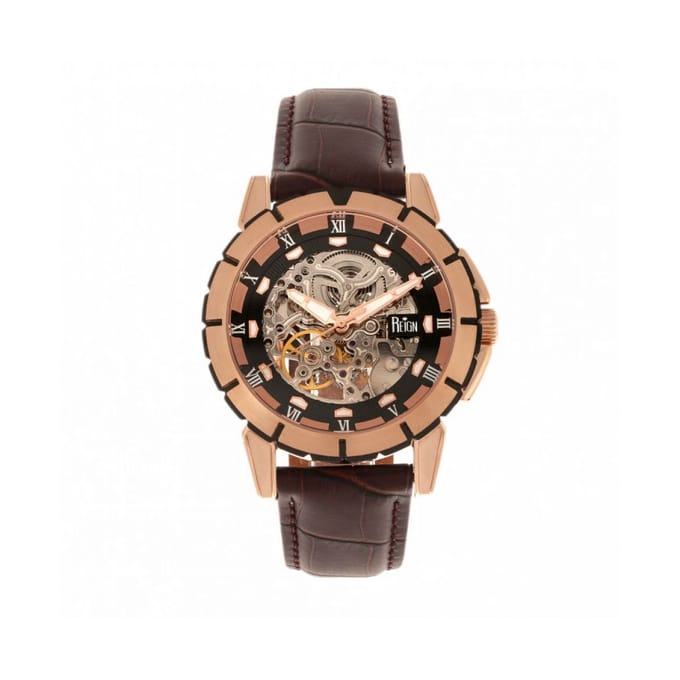 Reign Philippe Automatische Skeleton Leren Band Horloge