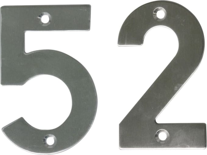 AMIG Huisnummer 52 - massief Inox RVS - 10cm - incl. bijpassende schroeven - zilver