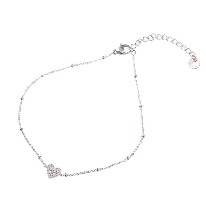 Go Dutch Label Enkelsieraad Crystal hart Zilver