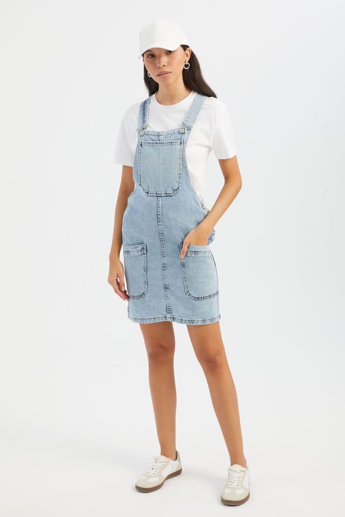 Denim Overall Mini-jurk met Pocket-detail