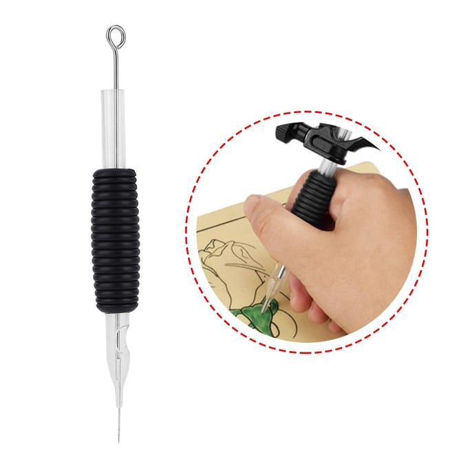 3RL Transparante Siliconen Antislip Tattoo Grip Handvat met Naald 10 stuks black