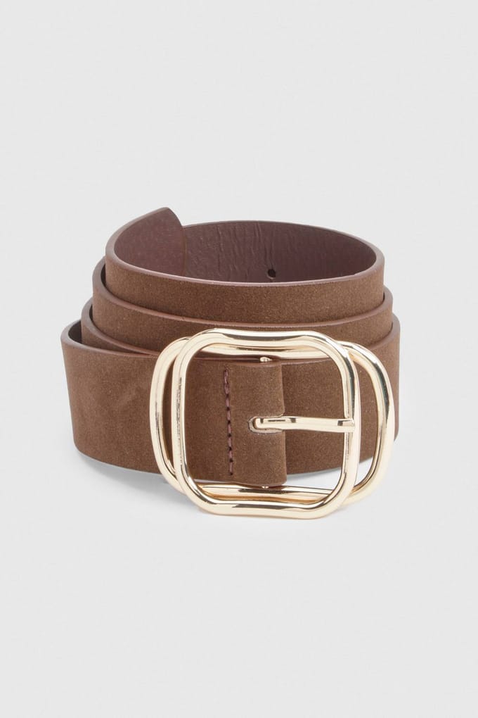 boohoo Dames Nep suede riem met dubbele gespdetails | Chocoladebruin | Maat: Small/Medium