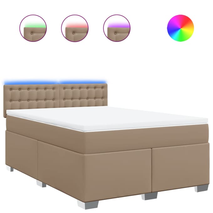 vidaXL - Boxspring - met - matras - kunstleer - cappuccinokleurig - 140x200 - cm