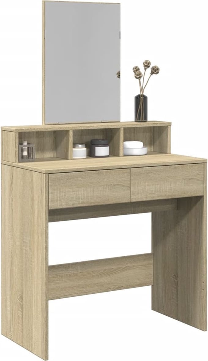 Kaptafel Met spiegel - Make up tafel - Make up - Toilettafel - Met lades - Kaptafels - Sonoma Eiken