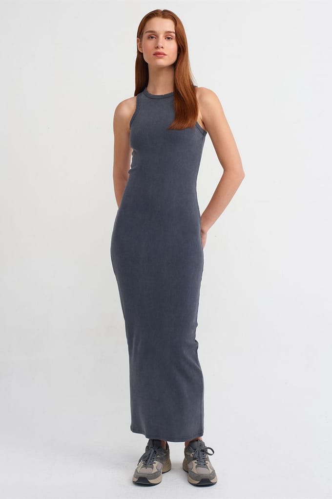 Geribbelde Bodycon Maxi-jurk
