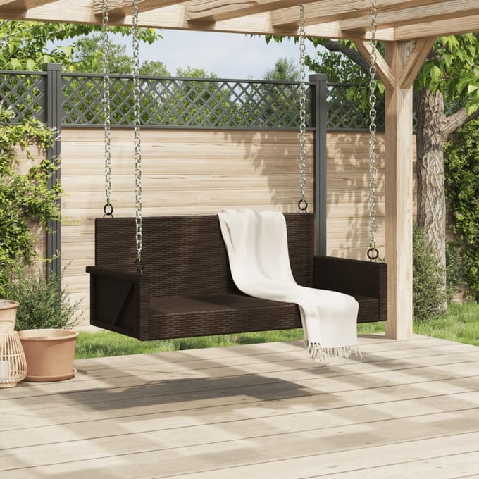 vidaXL - Schommelbank - 119x56x48 - cm - poly - rattan - bruin