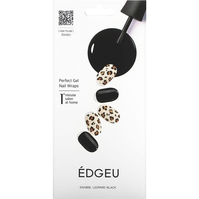 Edgeu, Perfect Gel Nail Wraps, ENA906, Léopard Noir, Set de 16 Bandes black