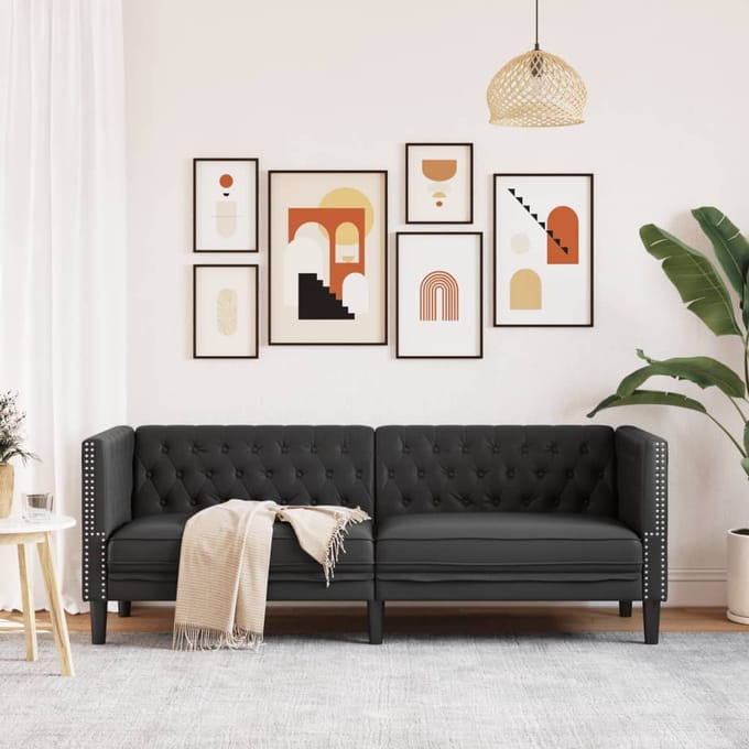 vidaXL - Driezitsbank - Chesterfield-stijl - kunstleer - zwart