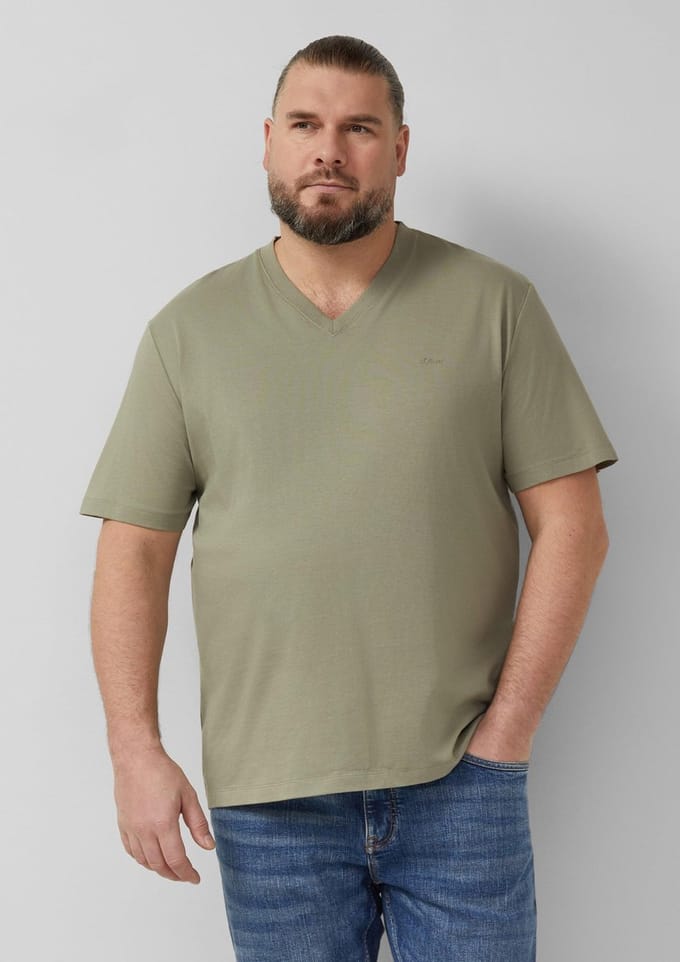 T-shirt van jersey met V-hals en standaard logo print s.Oliver