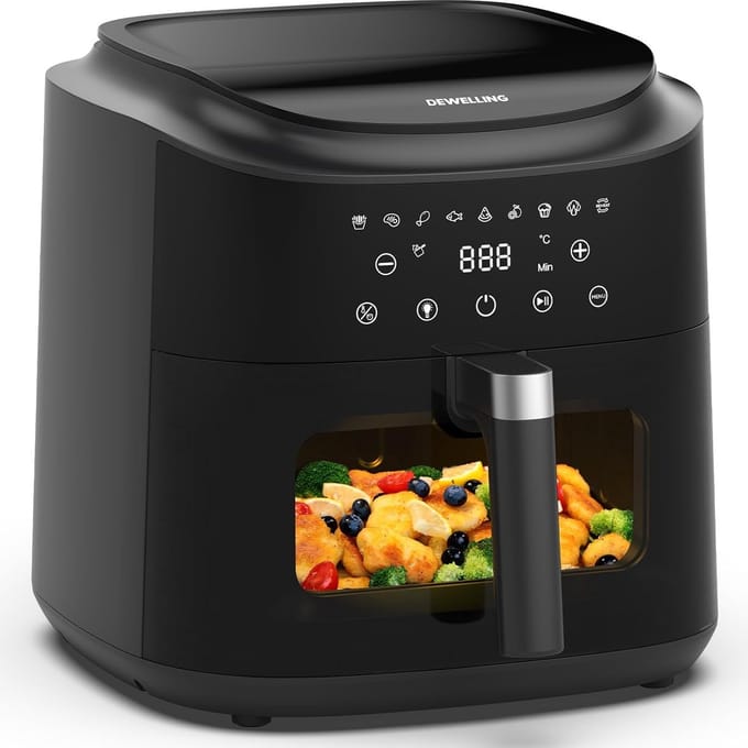 Heteluchtfriteuse XXL - Airfryer Groot - Snel Koken - Groot Kijkvenster - 9 Liter Capaciteit - Zwart