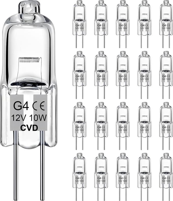 CVD® 11-STUKS - G4 HALOGEEN LICHTBRON - 10 WATT - 12V - WARM WIT - DIMBAAR