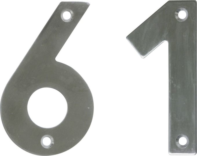 AMIG Huisnummer 61 - massief Inox RVS - 10cm - incl. bijpassende schroeven - zilver