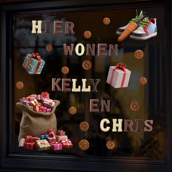 Raamstickers Sinterklaas Hier Wonen MEDIUM set - Statische herbruikbare Sinterklaas stickers