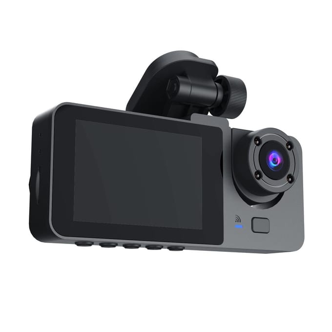 1080P DVR Dash Camera Voor-, Binnen- en Achtercamera Rijrecorder 2 Inch Scherm Dashcam Ondersteuning zwart