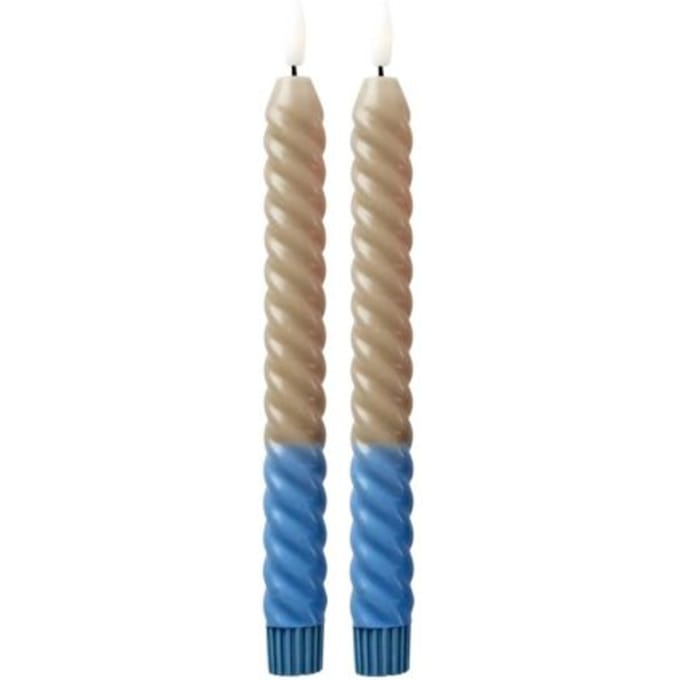 Rice led spiraal kaars sand & dove blue, set van 2