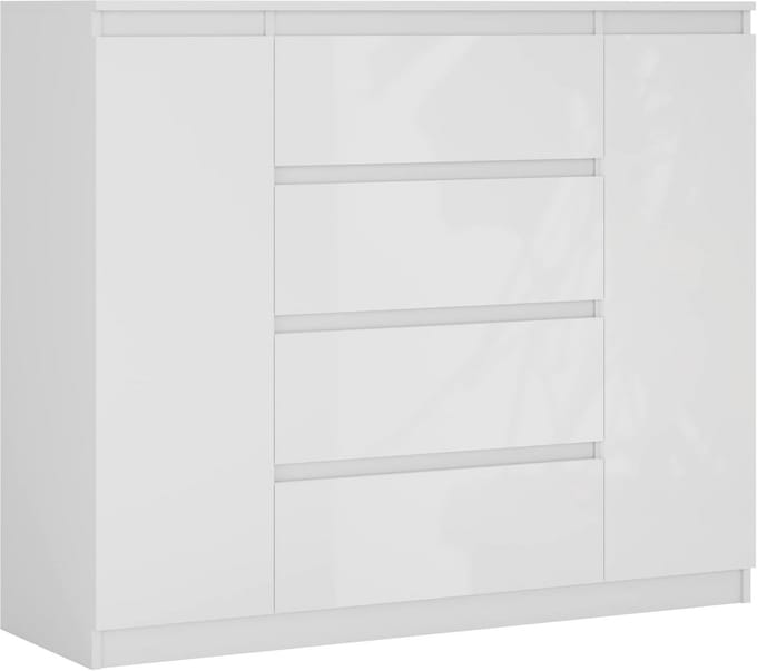 Brede Ladekast Wit Hoogglans Commode 120 cm - Krasbestendig Slaapkamer Meubel