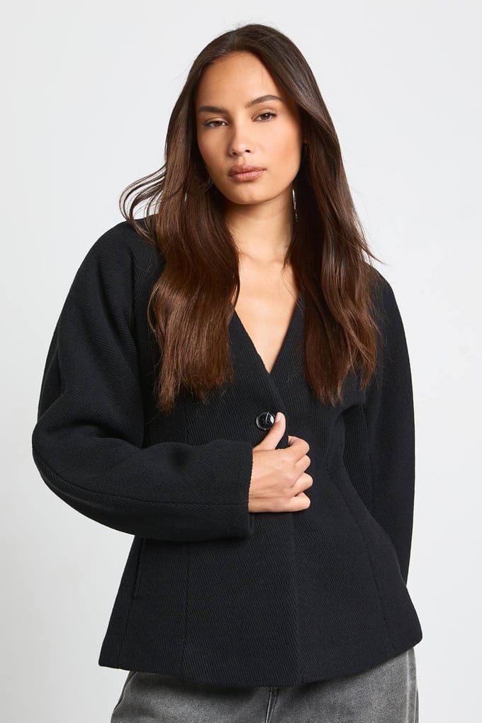 boohoo Dames Wool Look Synched Waist Coat | Black | Maat: 14