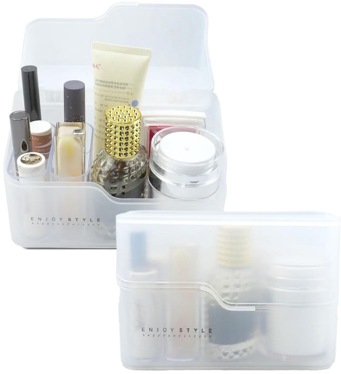 NTHProducts - Plastic Cosmetic Storage Box - Opbergdoos Make-Up - Waterproof - Transparant Wit - Organiser voor Bureau - Multifunctioneel