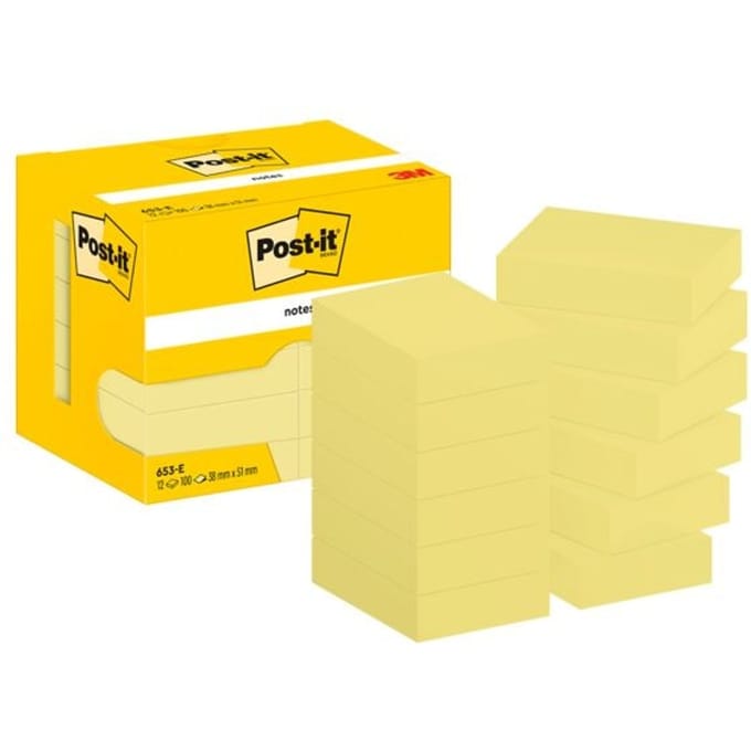 Post-It Notes | 100 vel | ft 38 x 51 mm | geel | pak van 12 blokken