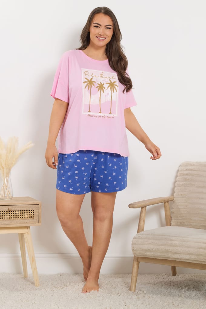 Yours Roze Pyjamatop Met 'Palm Beach' Slogan Size 46-48