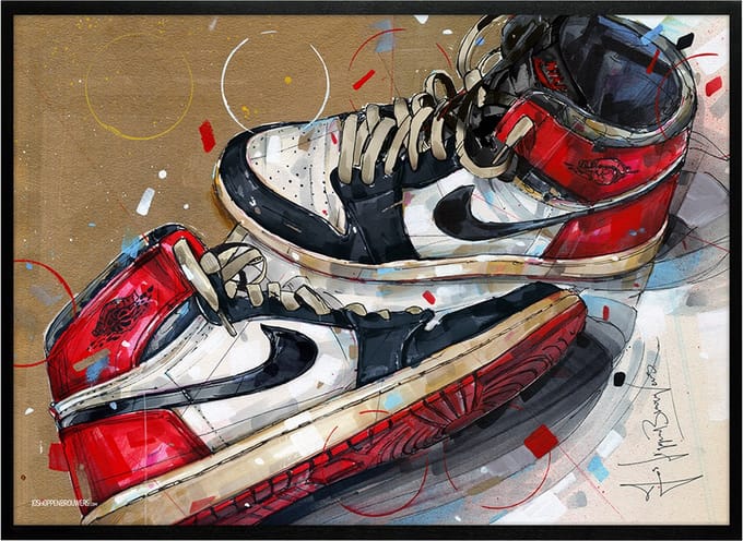 Sneaker print 1984 black toe - white laces 71x51 cm