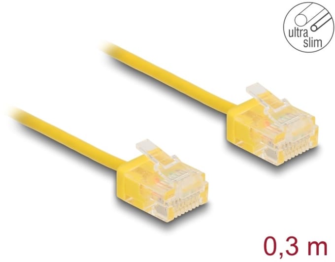 Delock RJ45 Network Cable Cat.6 UTP Ultra Slim 0.3 m yellow with short plugs