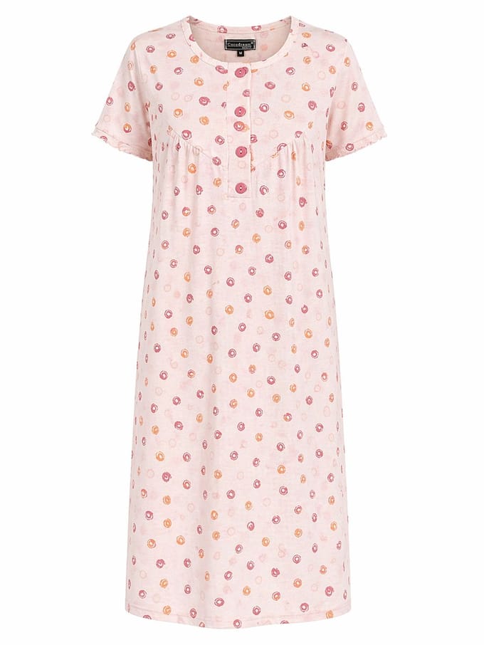 Cocodream - Klassiek nachthemd dames - Korte mouw - Peach Cirkelpatroon - Lang model - Maat L