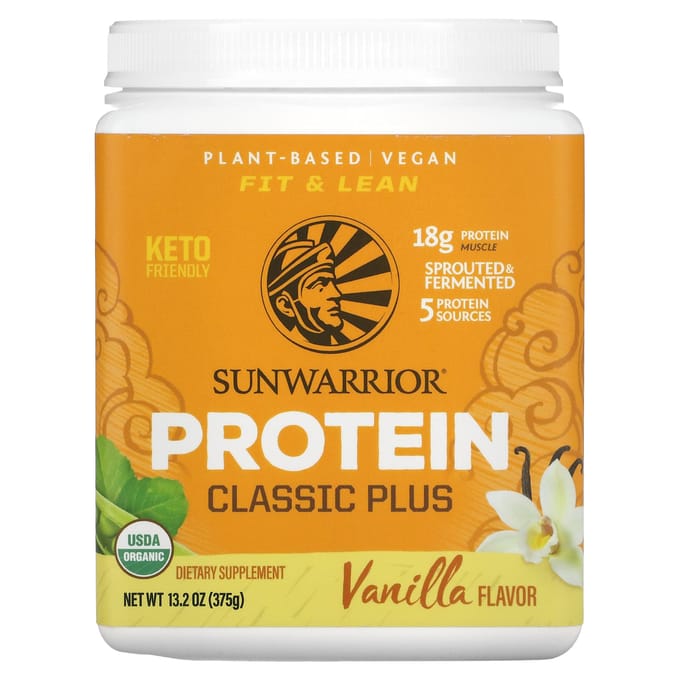 Sunwarrior, Eiwit Classic Plus, Plantaardig, Natuurlijk, 375 g (375 gram)