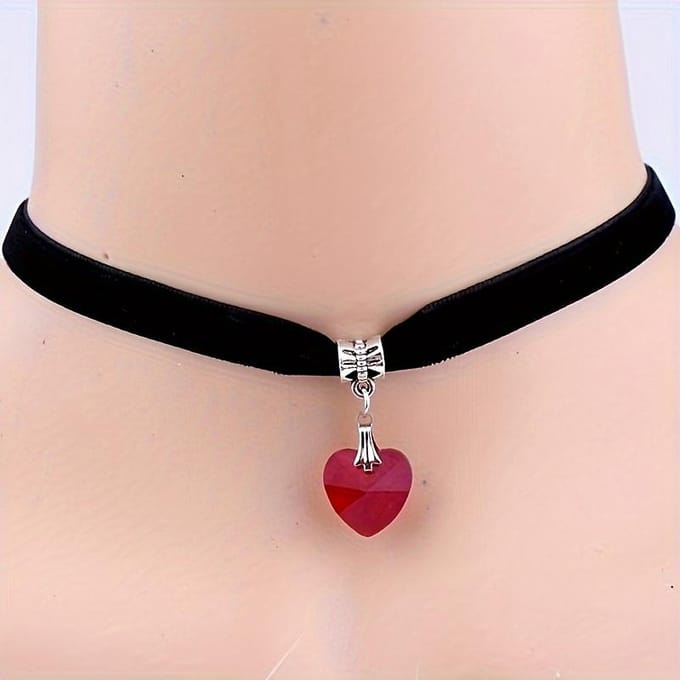 Gotische Hart Hanger Hart Choker Ketting, Retro Ketting zwart