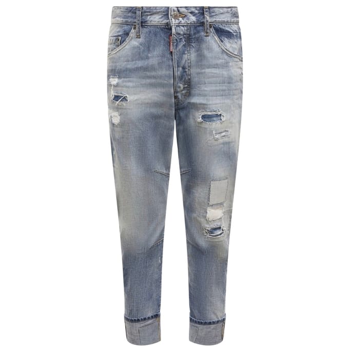 Dsquared2 Worn Patchwork Relaxed Fit Blauwe Jeans
