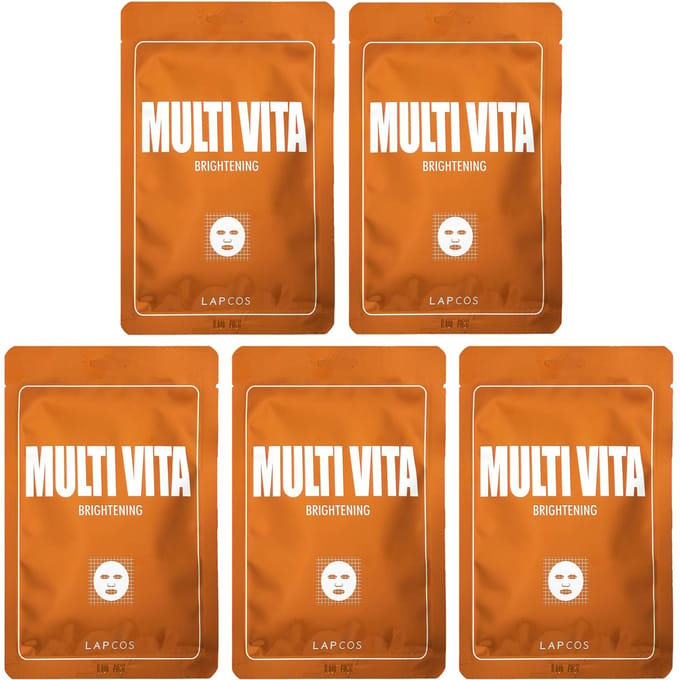 Lapcos, Multi Vita Brightening Beauty Sheet Mask Set, 5 sheets, 25 ml (0.84 fl oz) each brown