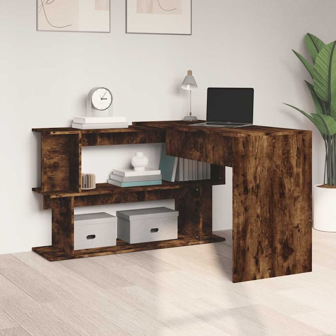 vidaXL - Hoekbureau - 200x50x76 - cm - bewerkt - hout - gerookt - eikenkleur