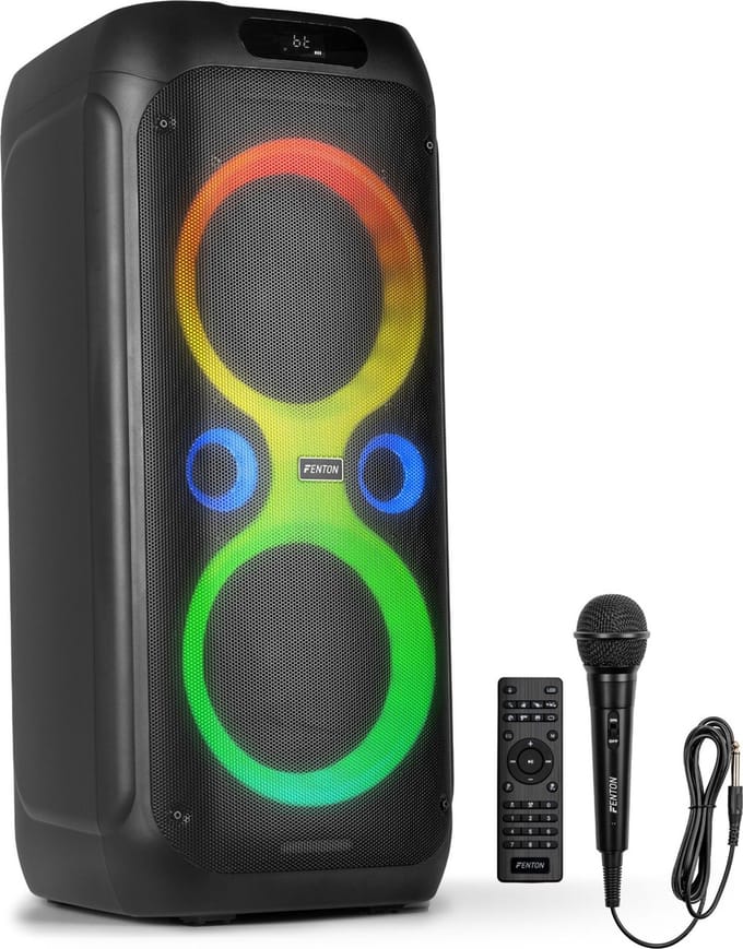 Partybox - Fenton Core160 - Bluetooth speaker met lichteffecten - Met microfoon en oplaadbare accu