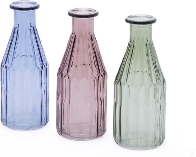 EDG - Vaas- Glas - multicolour - D7,5 x H19,5 cm - Opening 2 cm - 3 stuks