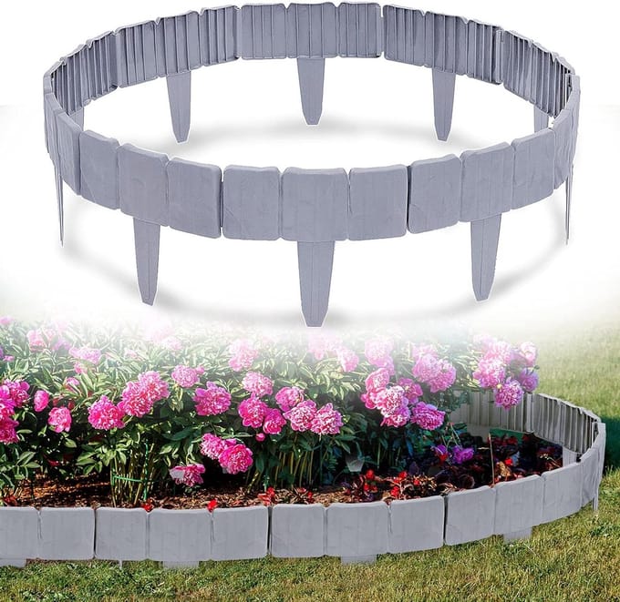 Gazonrand Steenlook - Tuinrand Afscheiding - Tuin Ordenen - Flexibel Insteeksysteem - 40 Stuks - Grijs