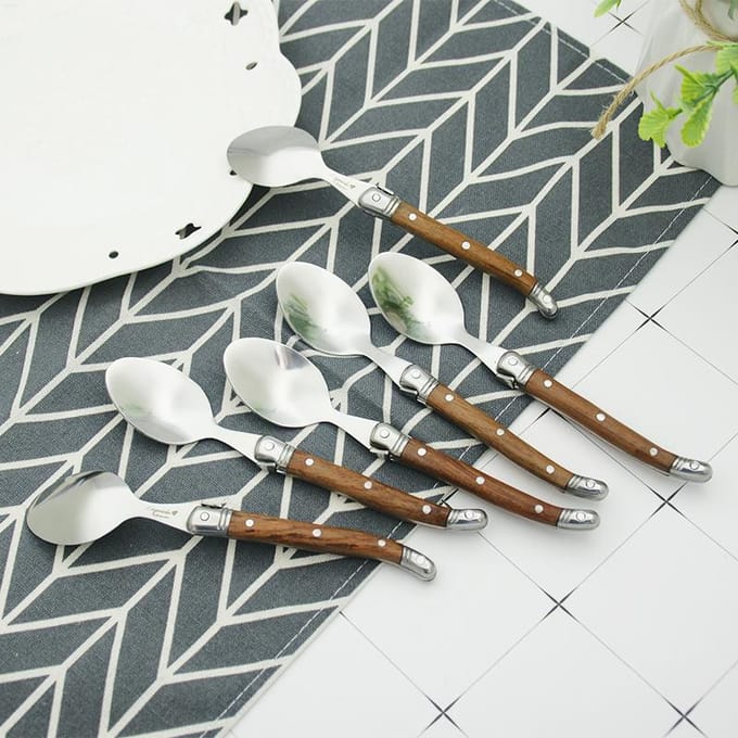 6-10 stuks 6 inch Laguiole Theelepel 8,5 inch Dinerlepels Mini Koffie Dessertlepel set Houten Handvat Eetlepel Roestvrij Bestek gray