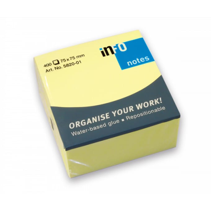INFO zelfklevende notitieblaadjes, 75 mm x 75 mm, 1 x 400 vellen