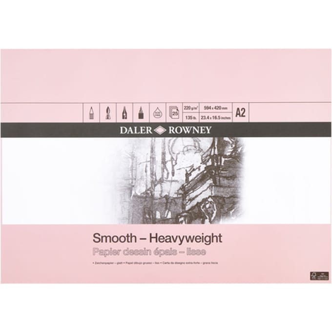 Tekenpapier Daler-Rowney Smooth Heavyweight 220gr A2 natuurlijk wit