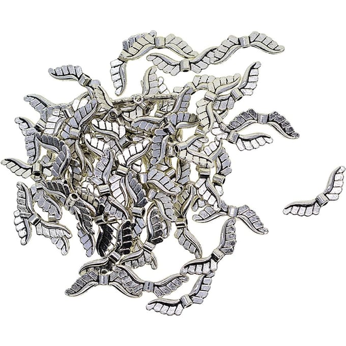 100 perles tibétaines en argent avec ailes d'ange, breloques d'espacement, fabrication de bijoux, 23x8mm 23x8mm gray