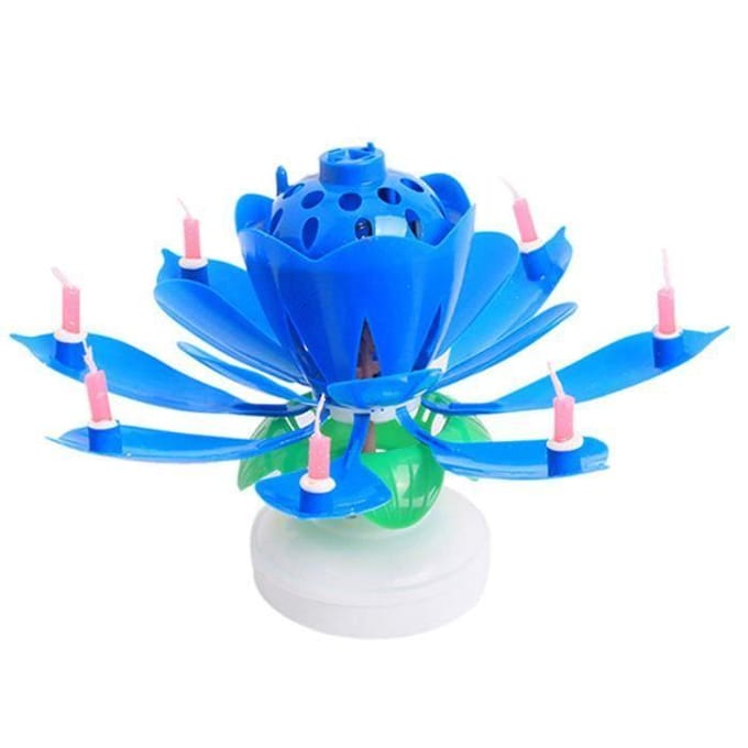 Muzikale Kaars - Lotus Licht - Draaibaar - Blauw - Voor Kind - Verjaardagsdecoratie blauw