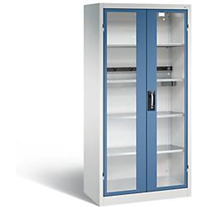 C+P Basic batterijlaadkast met acrylglas doorkijkvenster, H 1950 x B 930 x D 500 mm, lichtgrijs/blauw