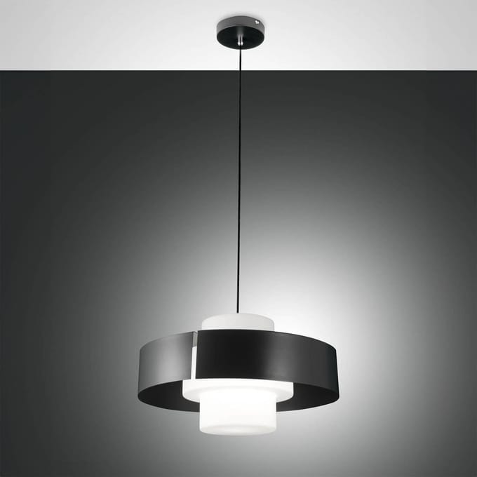 Fabas Luce Hanglamp Loto, zwart, Ø 45 cm, metaal, glas, E27