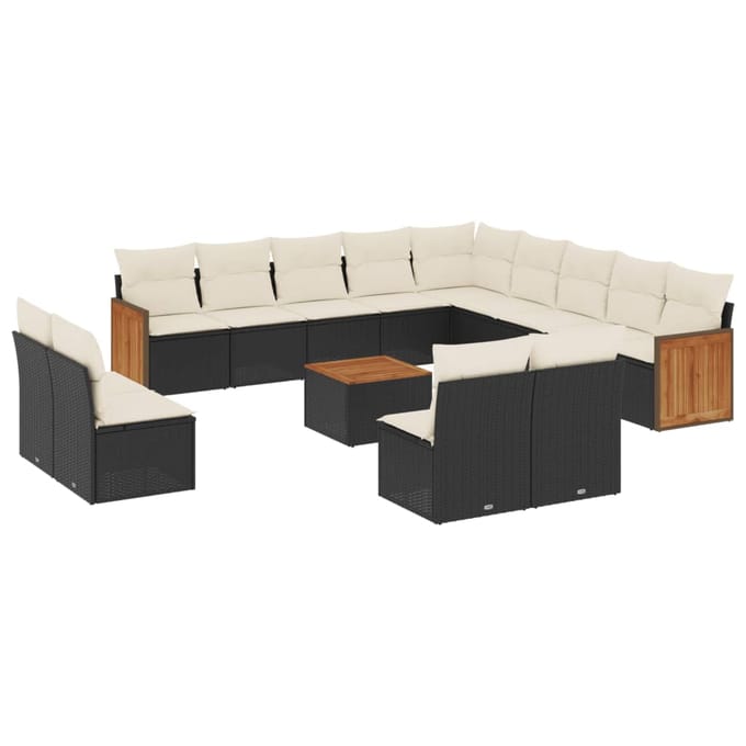 vidaXL - 14-delige - Loungeset - met - kussens - poly - rattan - zwart