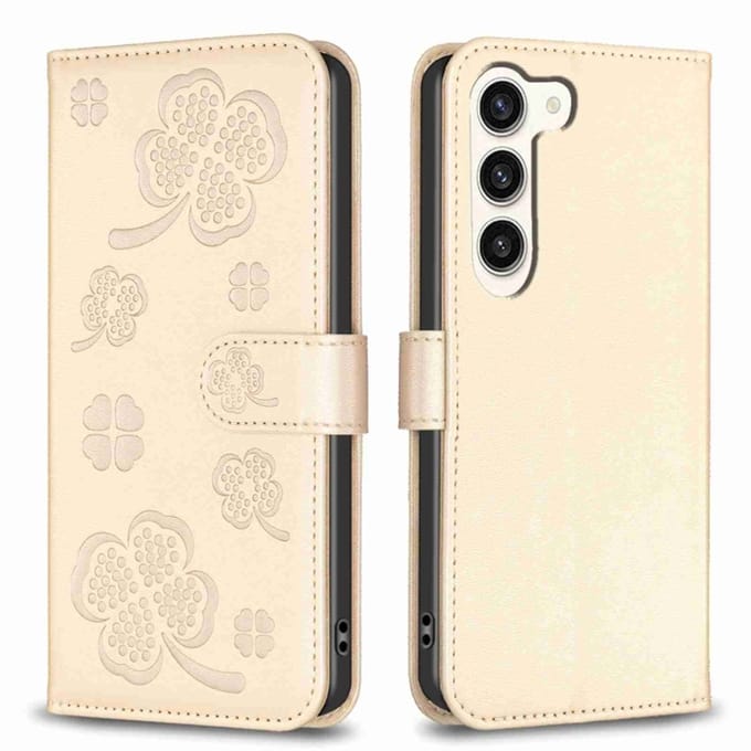 Voor Samsung Galaxy S24 5G Leren telefoonhoes met vier bladen (goud)