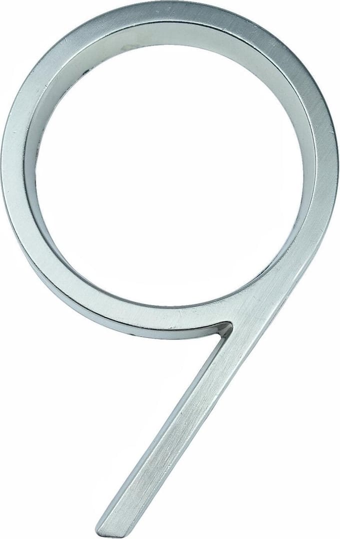 Huisnummer Zilver 12,5 cm nr. 9 - Chrome Huisnummer - modern huisnummer 125 mm