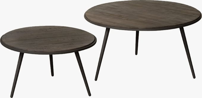RENEW Rolo table set (2) - 74x74x36 58x58x41 - recl. teak wine